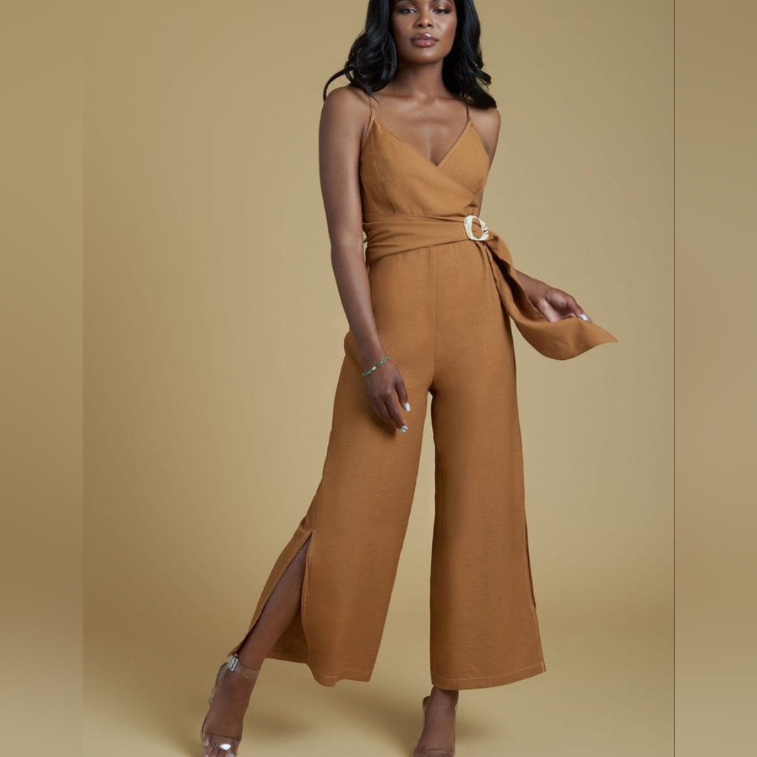Moon River Cotton Golden Yellow Jumper Jumpsuit Wide Leg